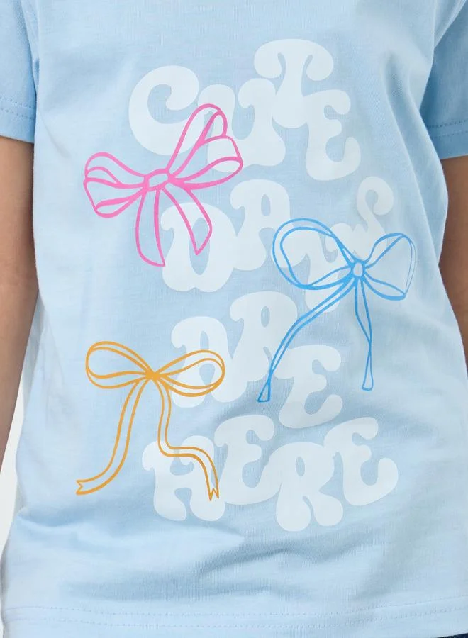 Styli Girls Blue Graphic Print T-Shirt